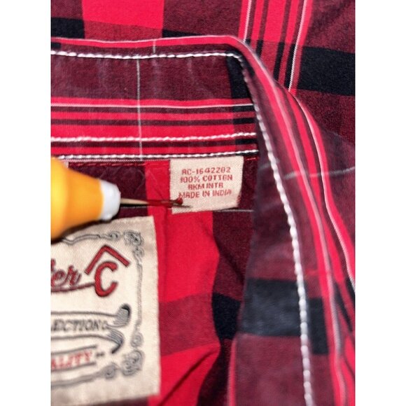 Rafter C Cowboy Collection Sz LARGE Western Pearl Snap Shirt Red Plaid EUC - Picture 11 of 12